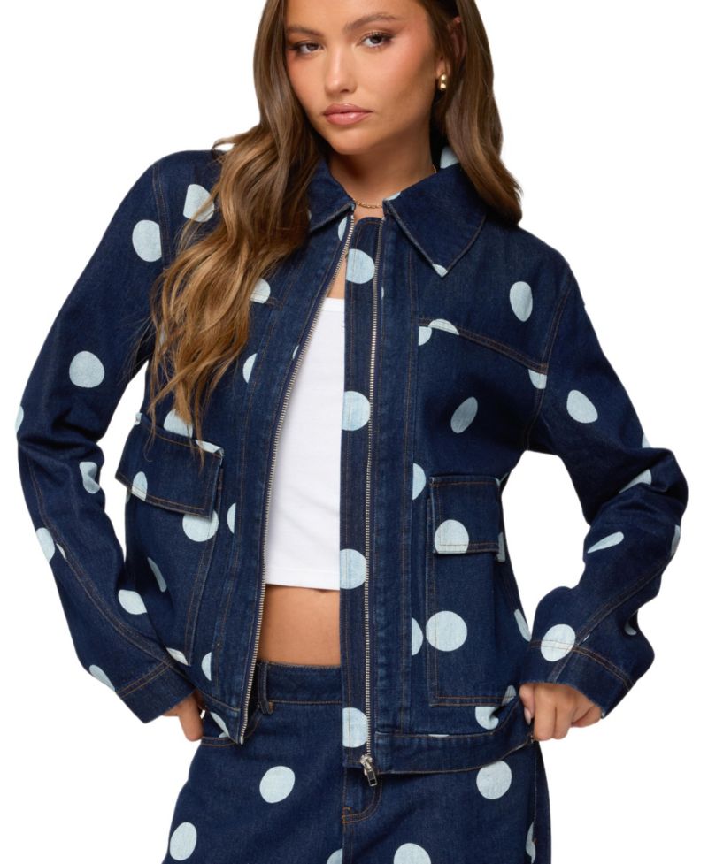 Women's Leyah Polka Dot Oversized Denim Jacket