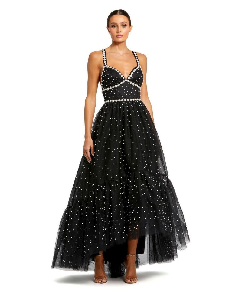 Women's Pearl Beaded High Low Gown