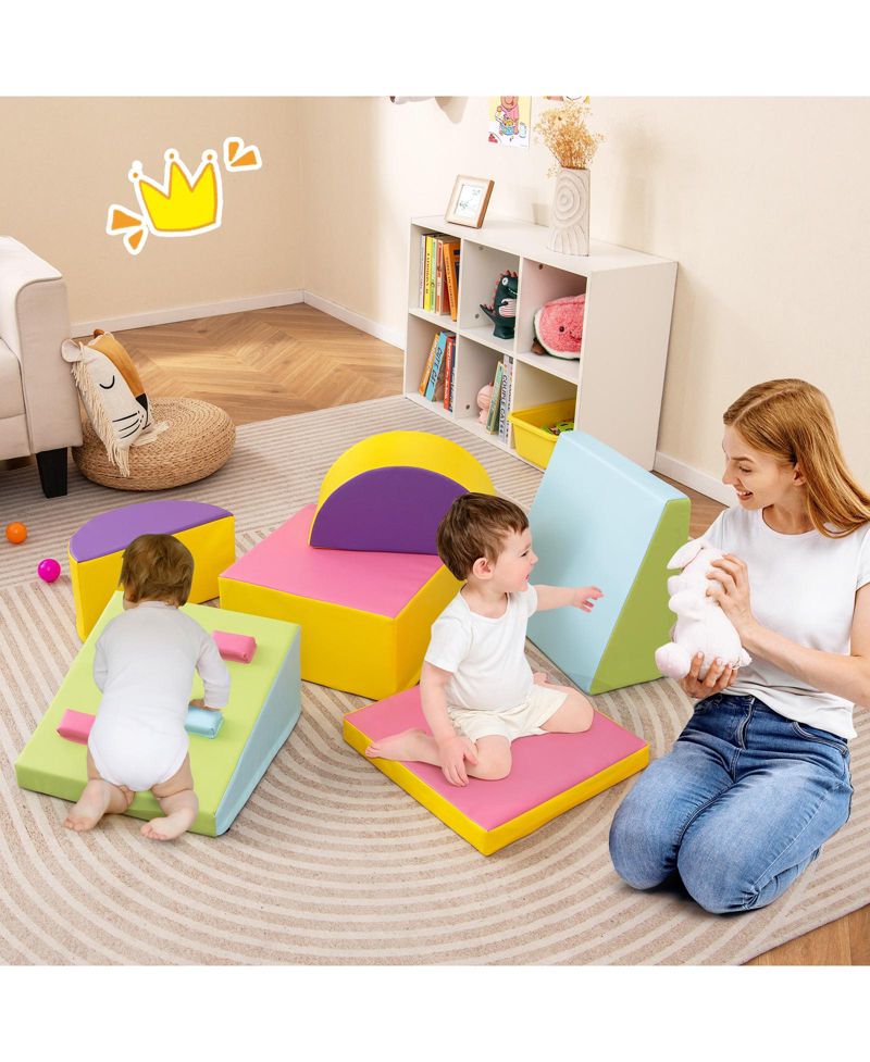 6-Piece Toddler Soft Play Set with Climbing Triangle & Ramp