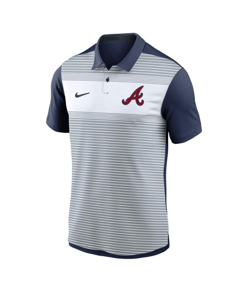 Men's White/Navy Atlanta Braves Vapor Striped Performance Polo Shirt