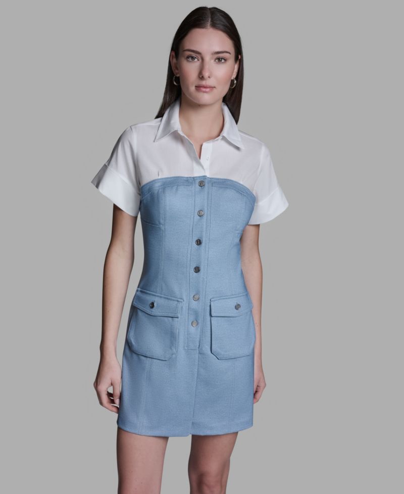 Women's Collared Neck Short-Sleeve Mini Dress
