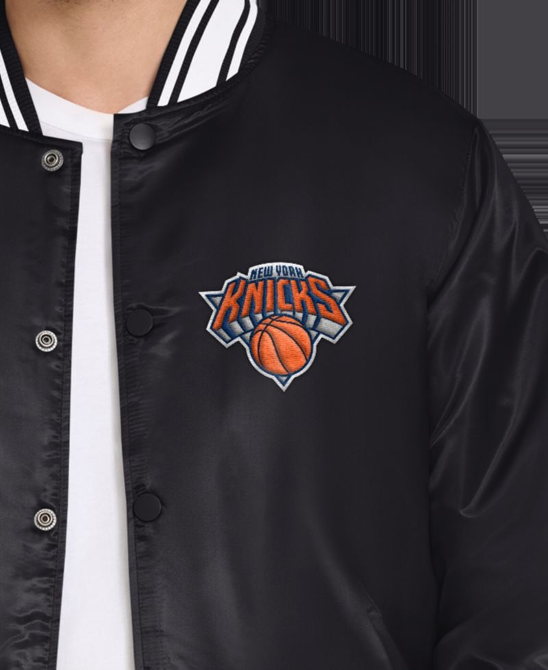 Men's Black New York Knicks Final Buzzer Satin Varsity Full-Snap Jacket