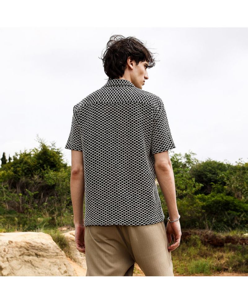 Men's Contrast Rhombus Oversized Shirt
