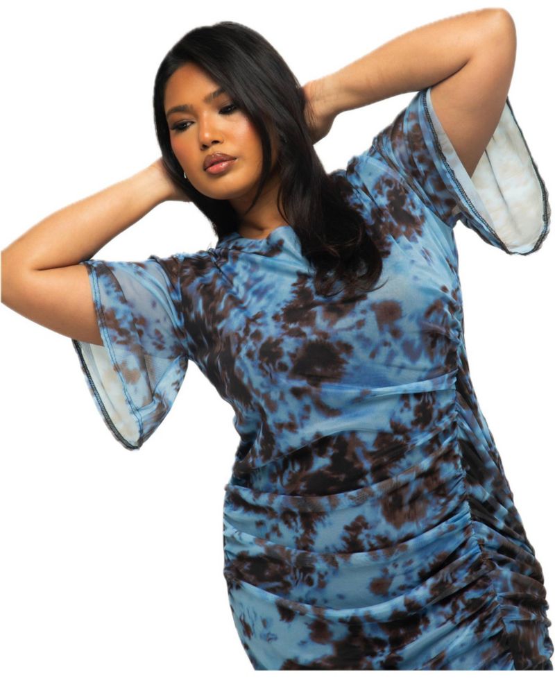 Women's Abstract Print Mesh Midi Dress