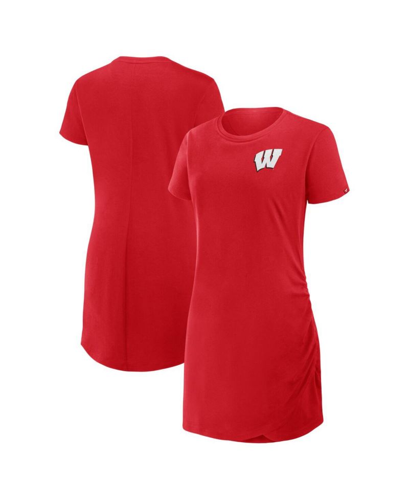 Women's Red Wisconsin Badgers Ruched Drape T-Shirt Dress