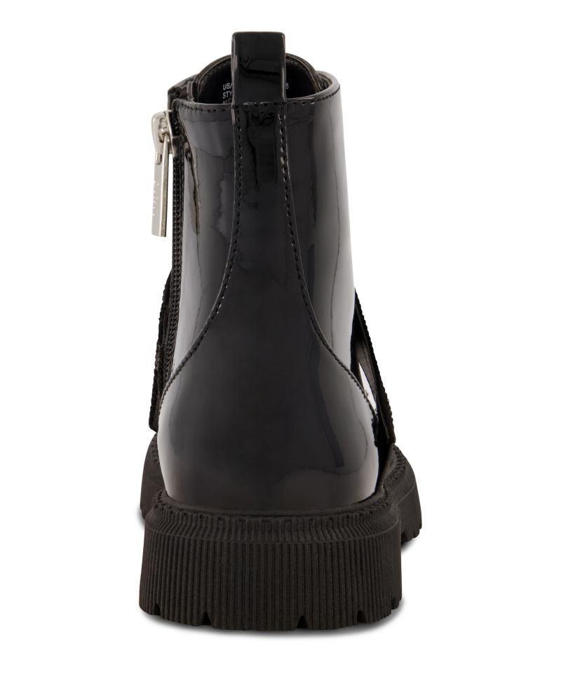 Little Girls Elastic Logo Strap Moto Boots