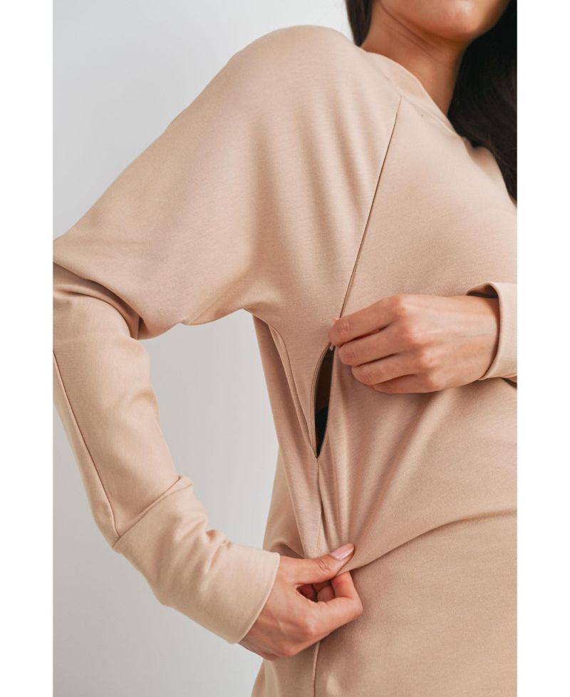 Maternity Crew Neck Side Zip Nursing Pullover Sweatshirts