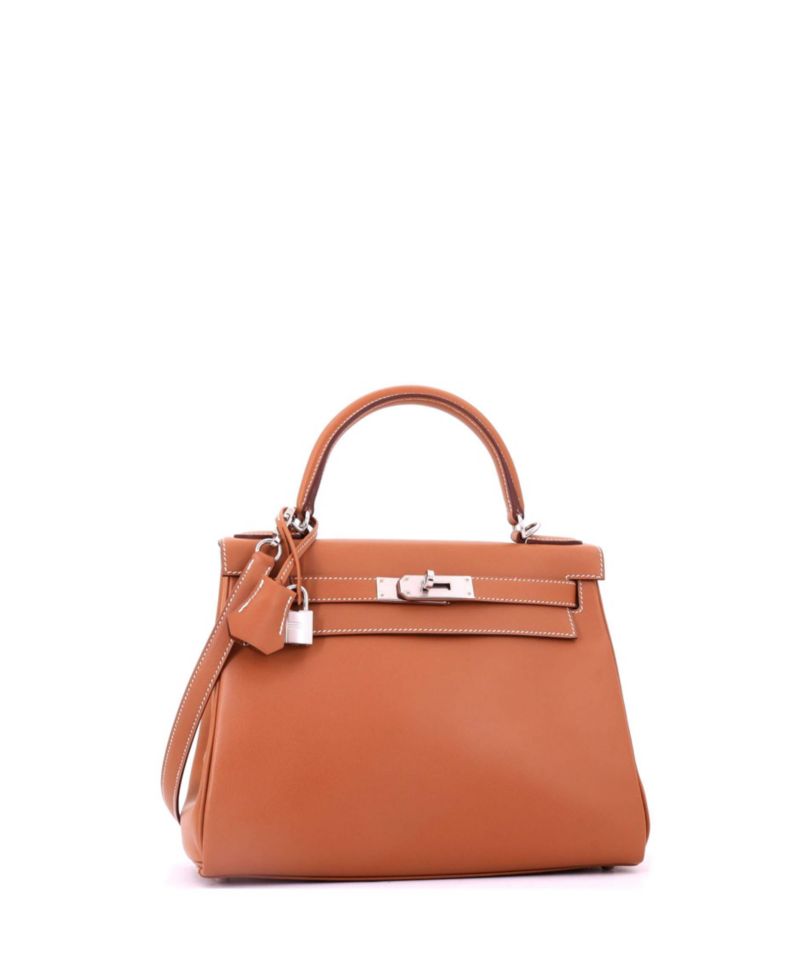 Kelly 28 Handbag Brown Madame with Palladium Hardware