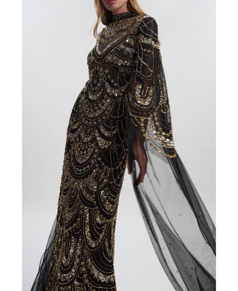 Women's Beaded Midaxi Cape Dress