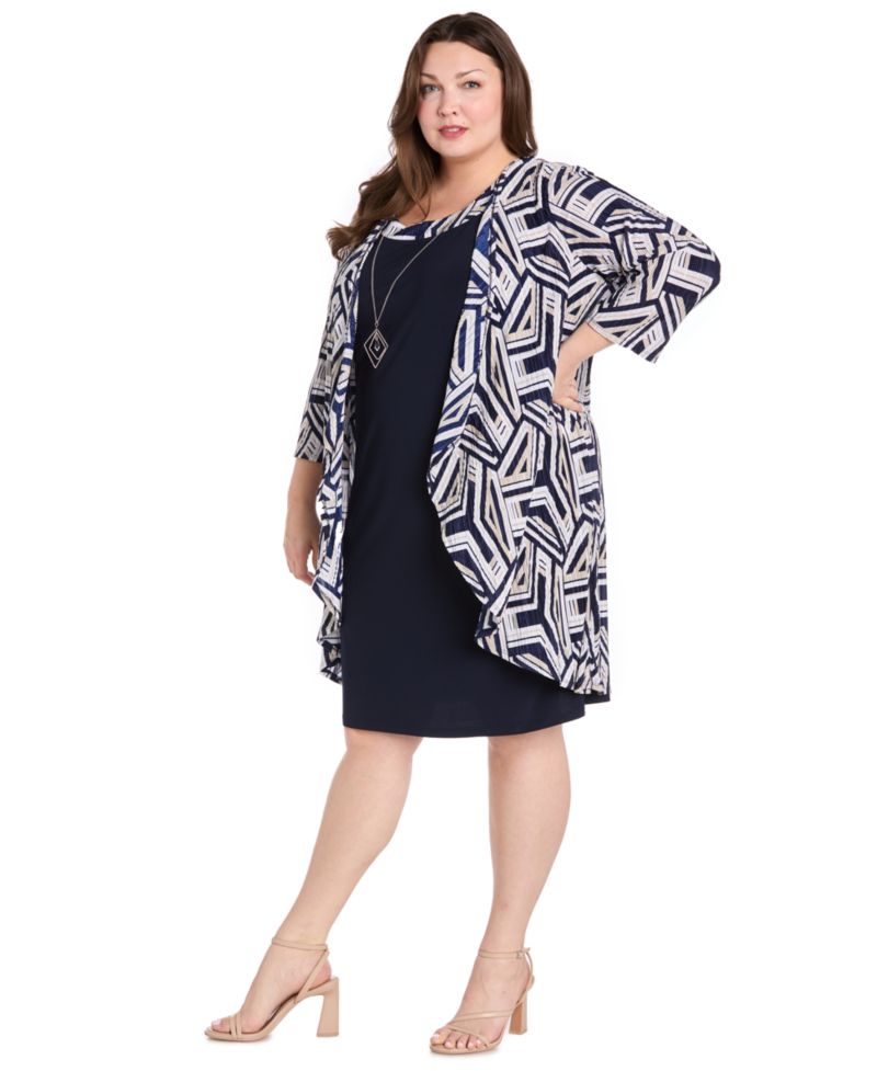 Plus Size 3/4-Sleeve Jacket Dress