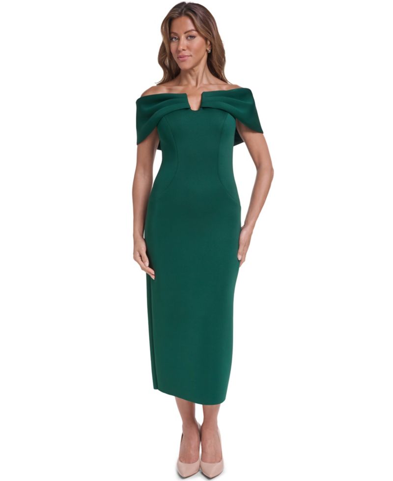 Women's Off-the-Shoulder U-Bar Midi Cocktail Dress