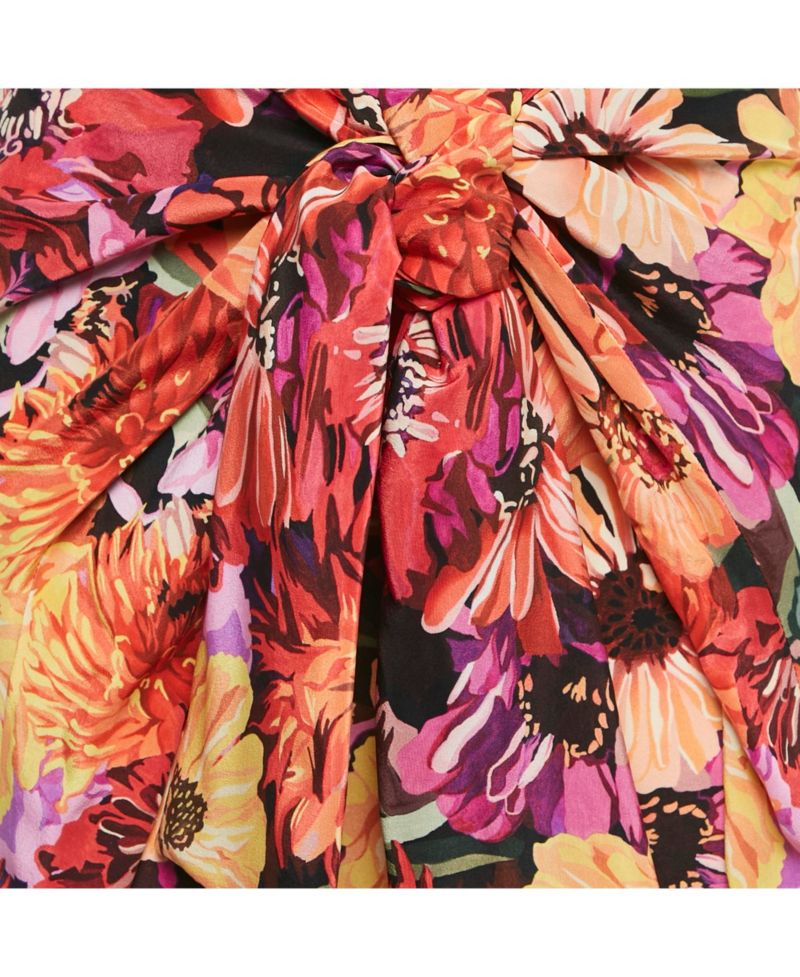 Women's Red Floral Print Silk Tie-Up Trousers