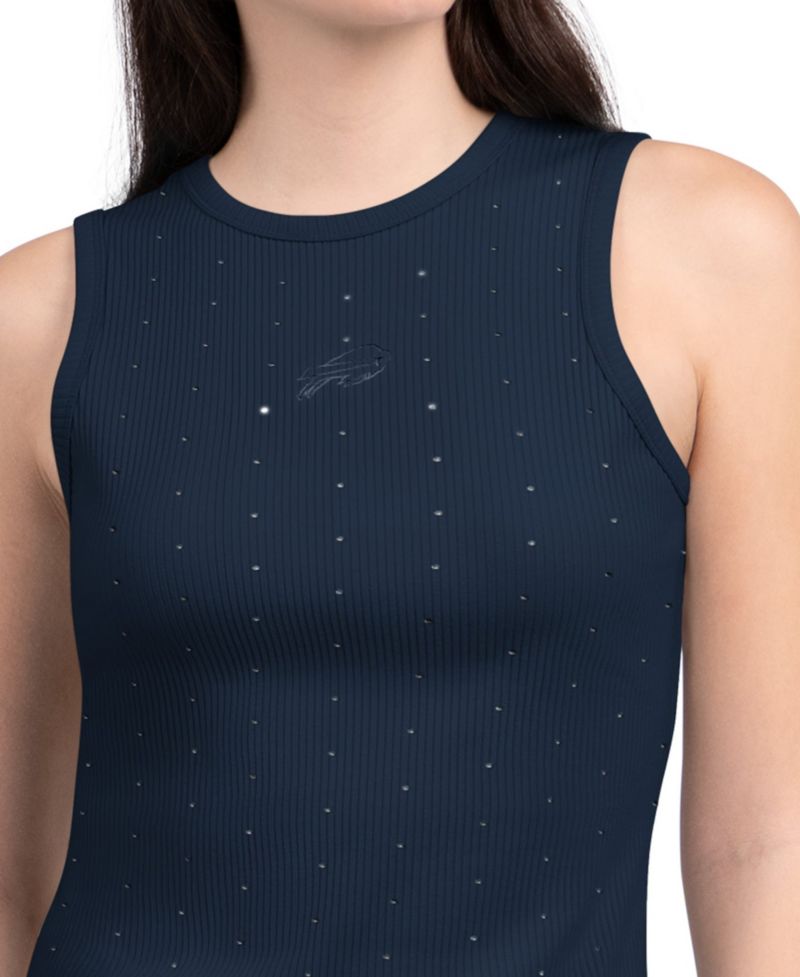 Women's Navy Buffalo Bills Rhinestone Sprinkle Ribbed Tank