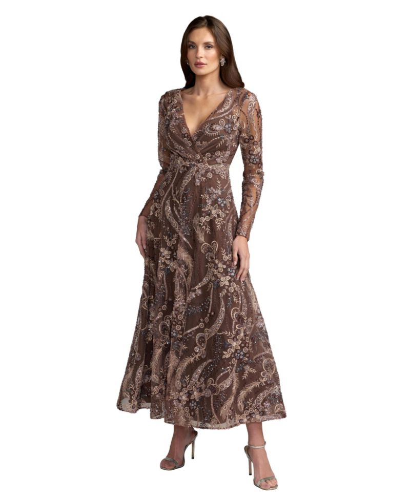 Women's Floral-Print Embroidered A-Line Dress