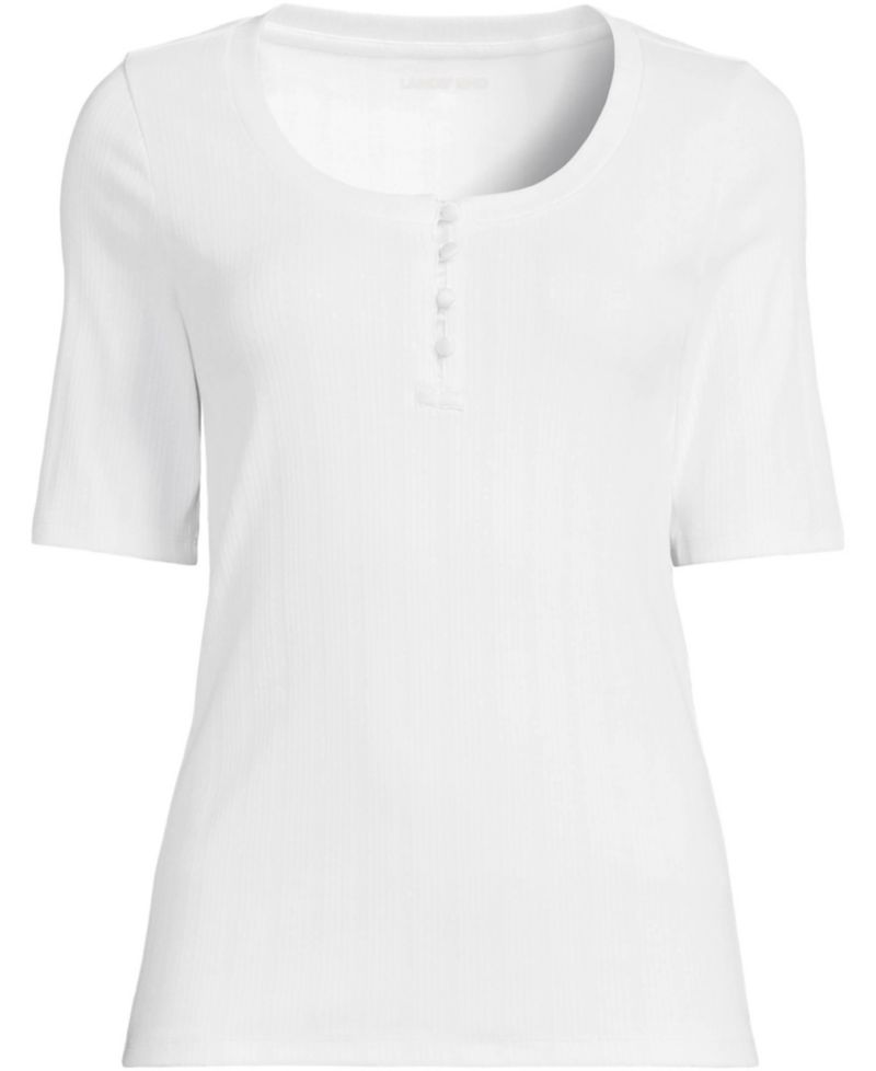 Plus Size Elbow Sleeve Variegated Micro Rib Scoop Neck Henley