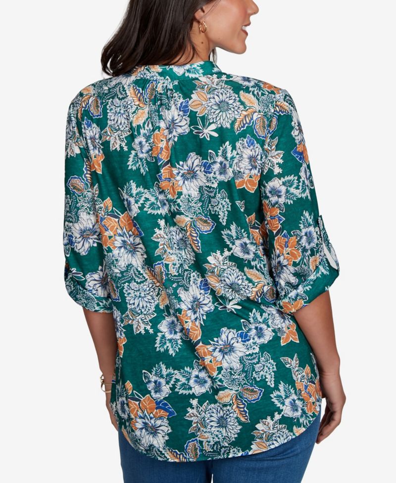 Petite Kensington Henley 3/4-Sleeve Floral Blouse