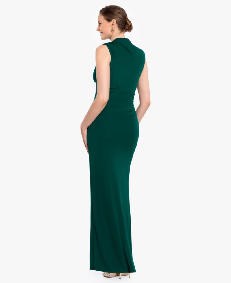 Women's Mock Neck Draped Column Gown