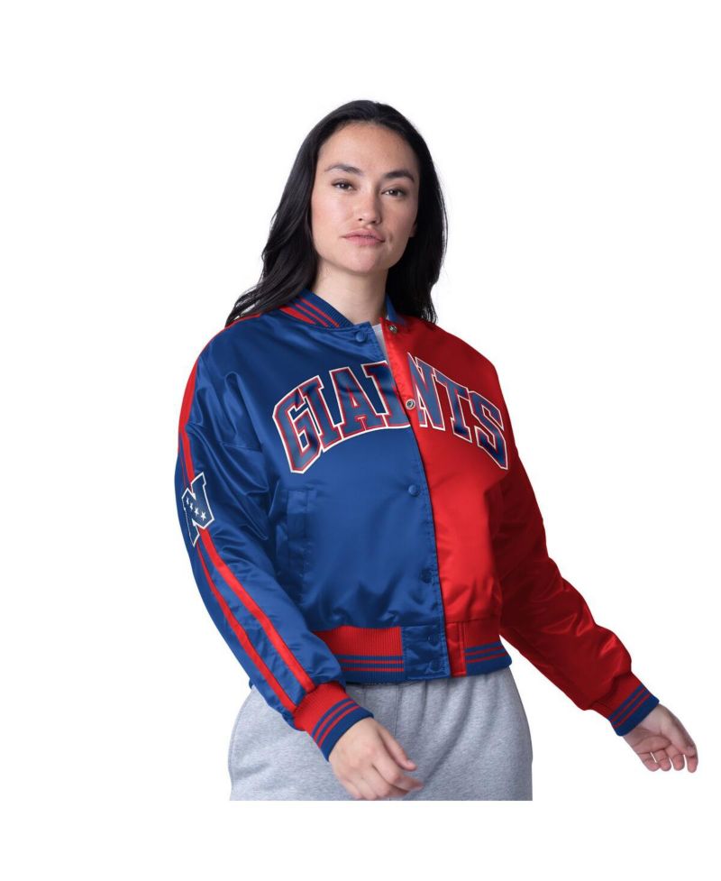 Women's Red/Royal New York Giants Cropped Full-Snap Jacket