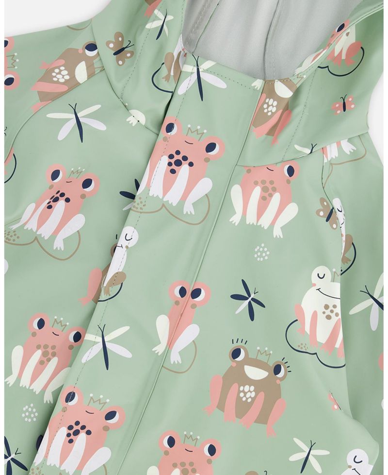 Little Girls Polyurethane Frog Print Rain One-Piece