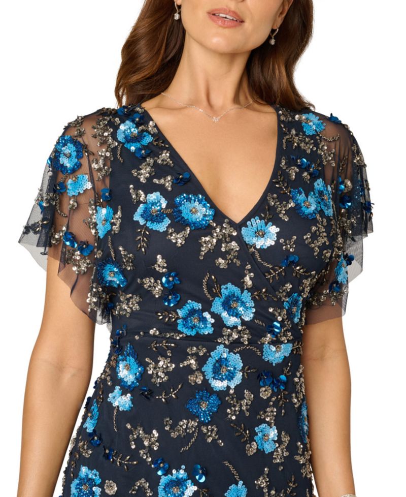 Women's Beaded Mesh Column Dress
