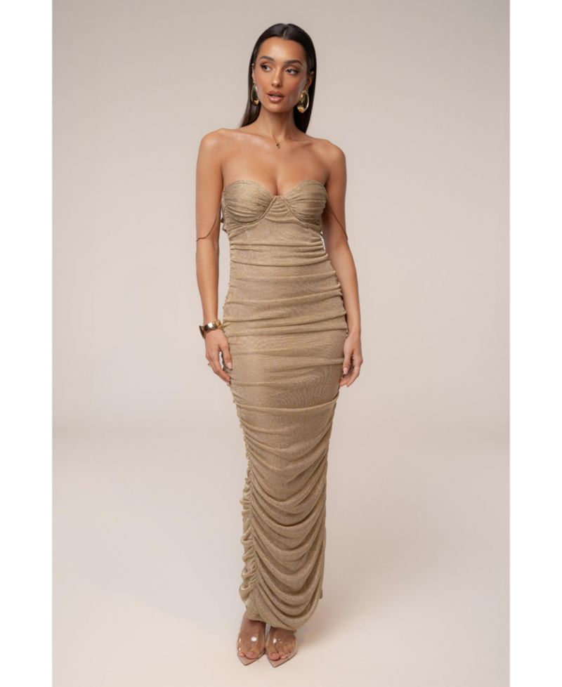 Women's Ruched Metallic Maxi Dress