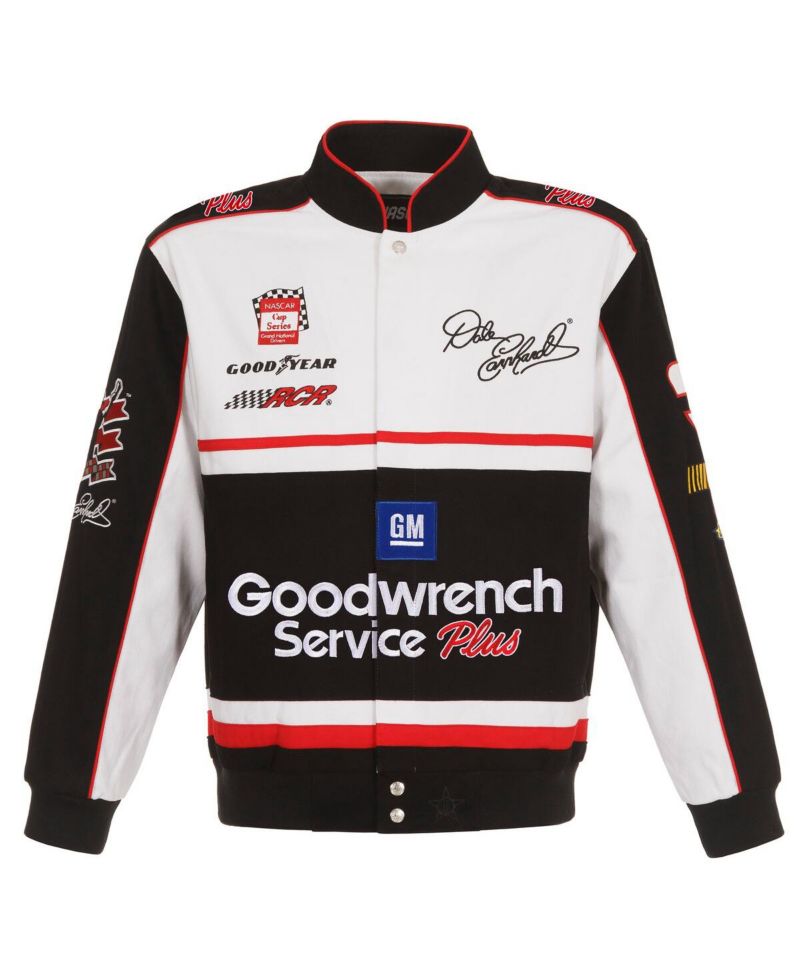 Men's White, Black Dale Earnhardt Goodwrench Twill Uniform Full-Snap Jacket