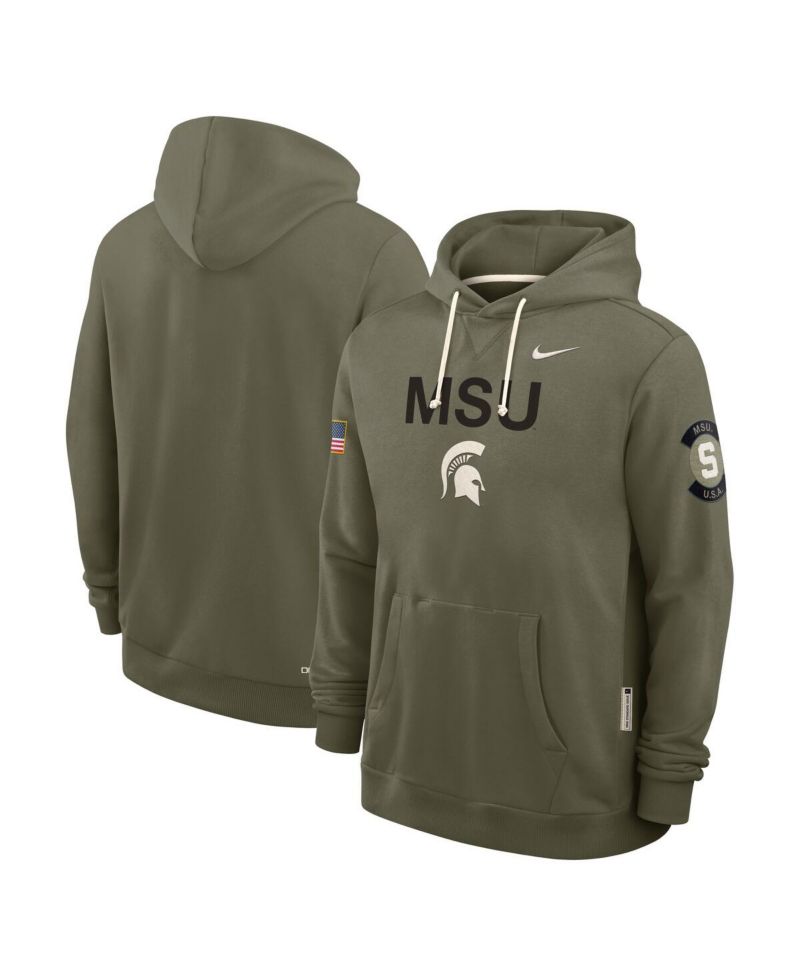 Men's Olive Michigan State Spartans 2025 Military Appreciation Performance Pullover Hoodie