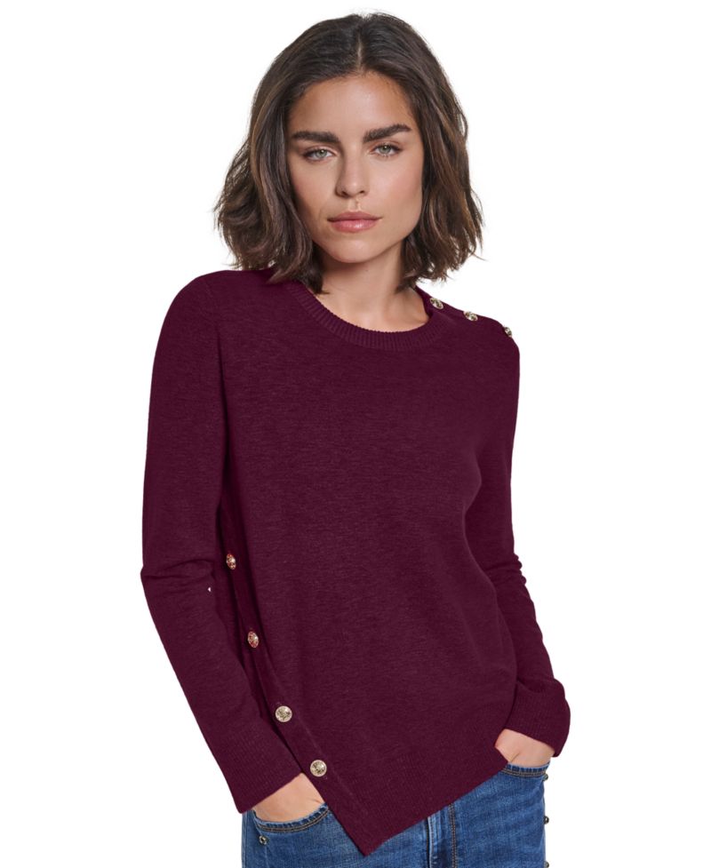 Petite Crewneck Long-Sleeve Asymmetrical-Hem Sweater
