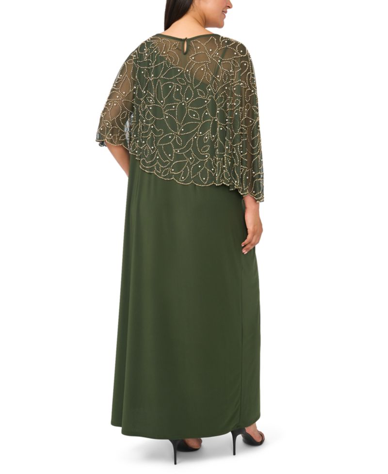 Plus Size Beaded Cape Gown