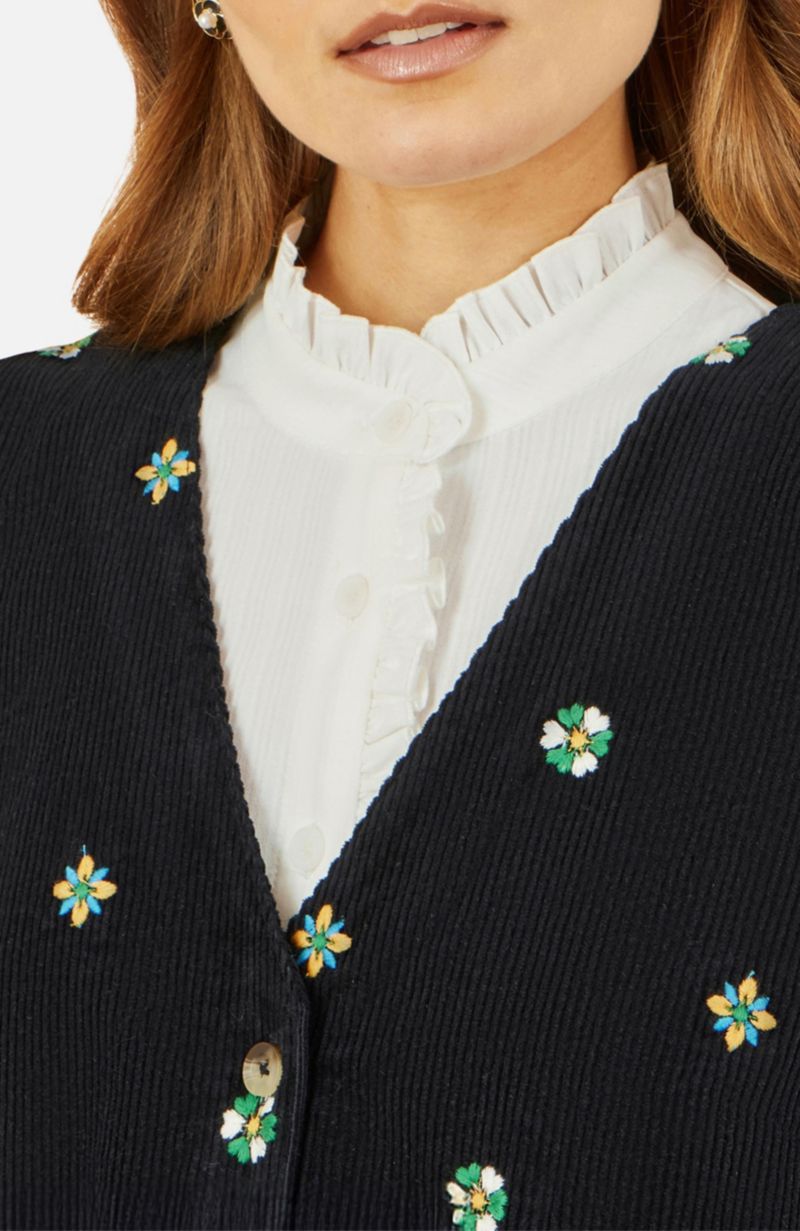 Women's Embroidered Button Up Pinafore Dress