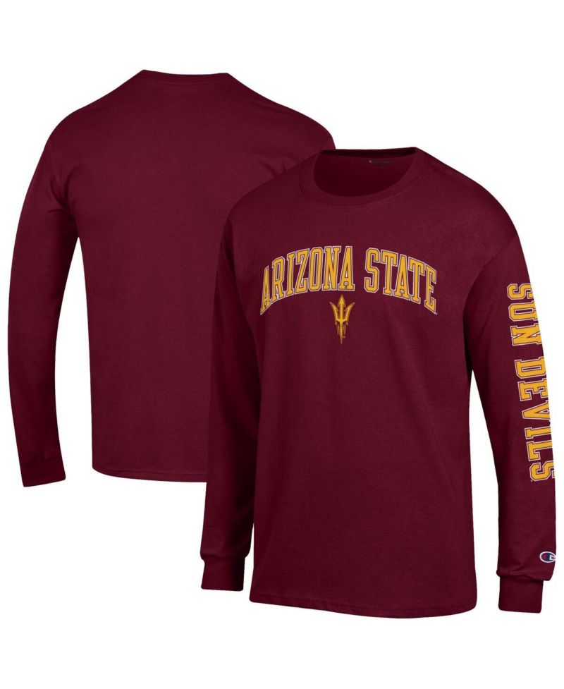 Men's Maroon Arizona State Sun Devils Arch Over Logo 2-Hit Long Sleeve T-Shirt
