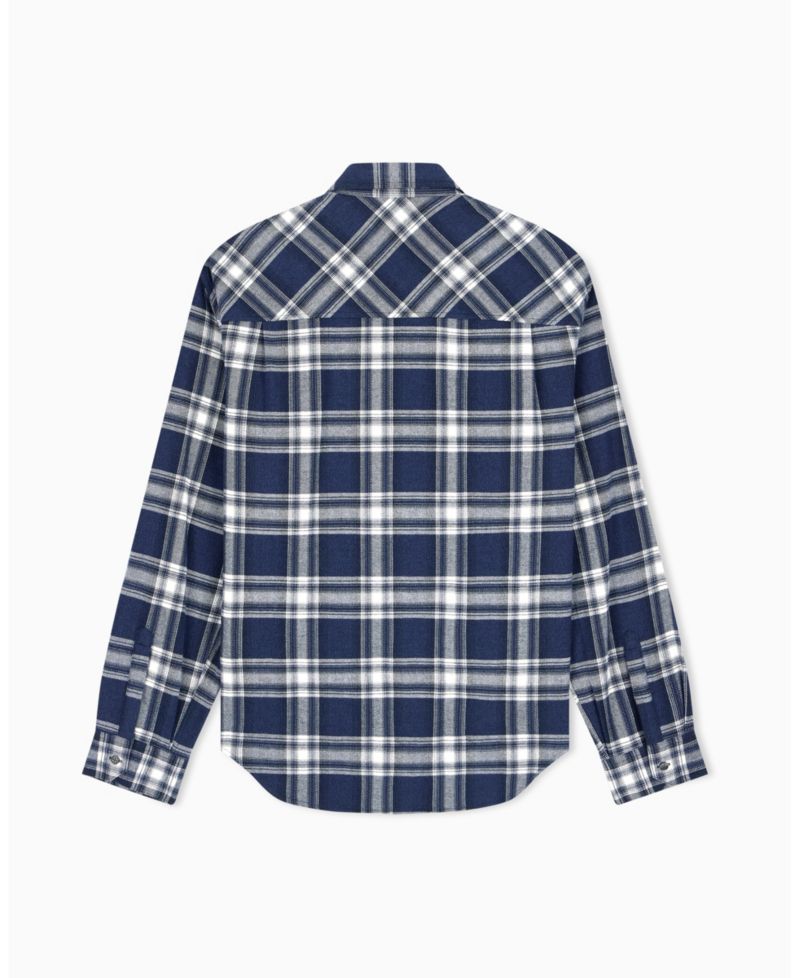 Men's Crossover Plaid Cotton Shirt with Back Graphic