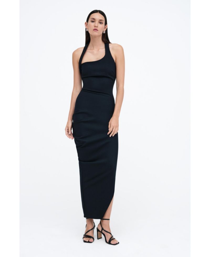 Women's Gallery Asymmetric-Drape Halter Open-Back Side-Slit Maxi Dress