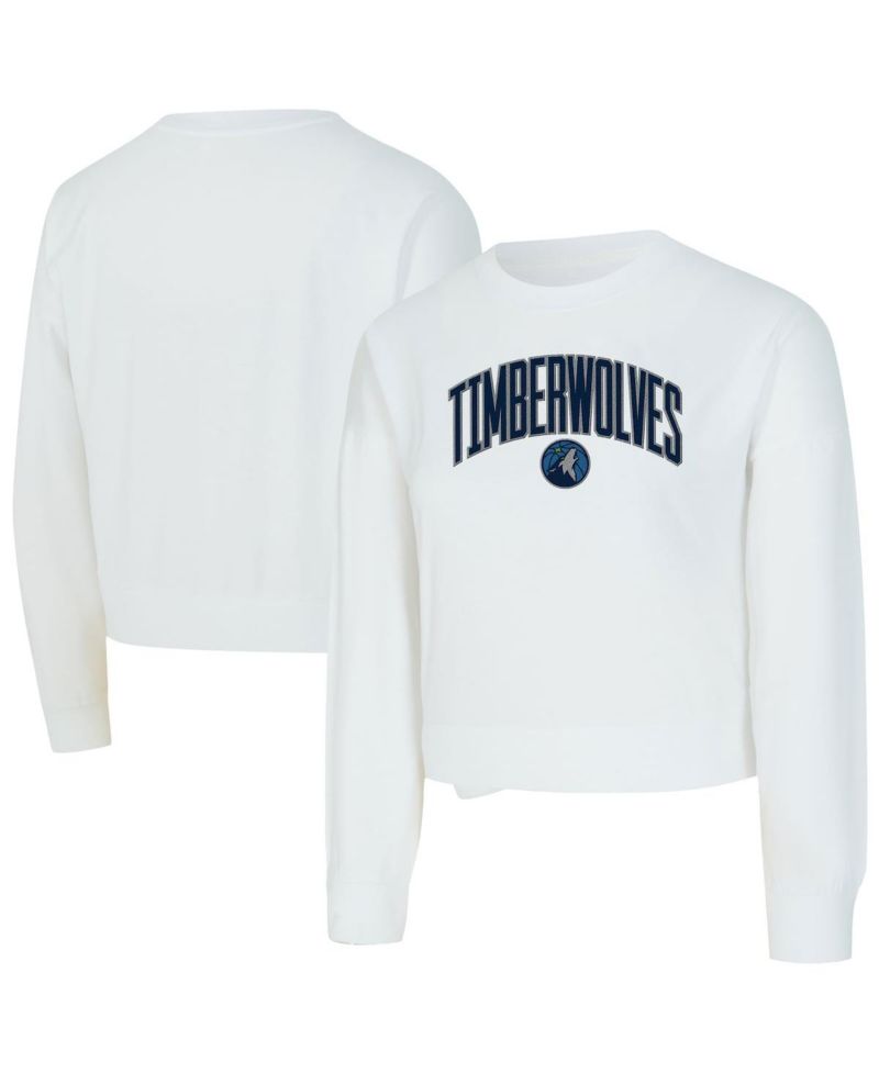 Women's White Minnesota Timberwolves Laney Chenille Cropped Long Sleeve T-Shirt