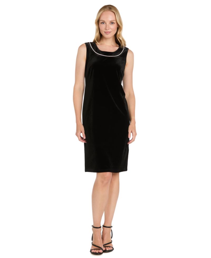 Women's Rhinestone Scoop Neck Velvet Jacket and Dress, 2-Piece Set