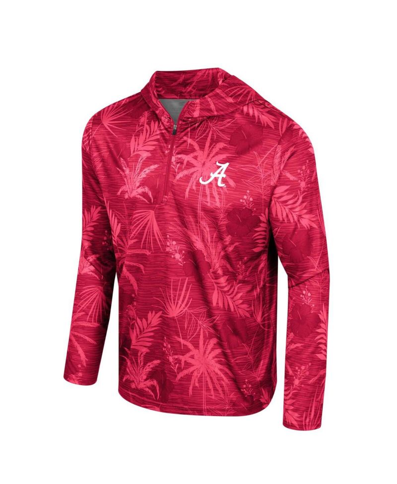 Men's Crimson Alabama Crimson Tide Palms Printed Lightweight Quarter-Zip Hooded Top