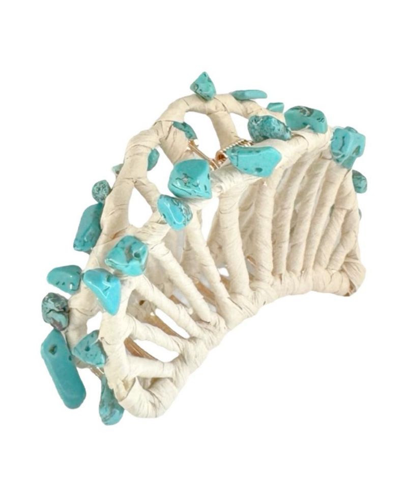 Women's Raffia Seashell Hair Claw Clip - Teal