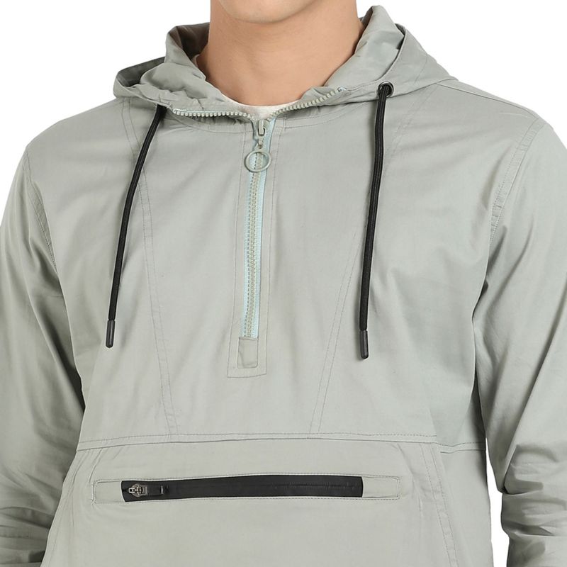 Men's Sage Green Half-Zip Utility Jacket With Contrast Drawstring