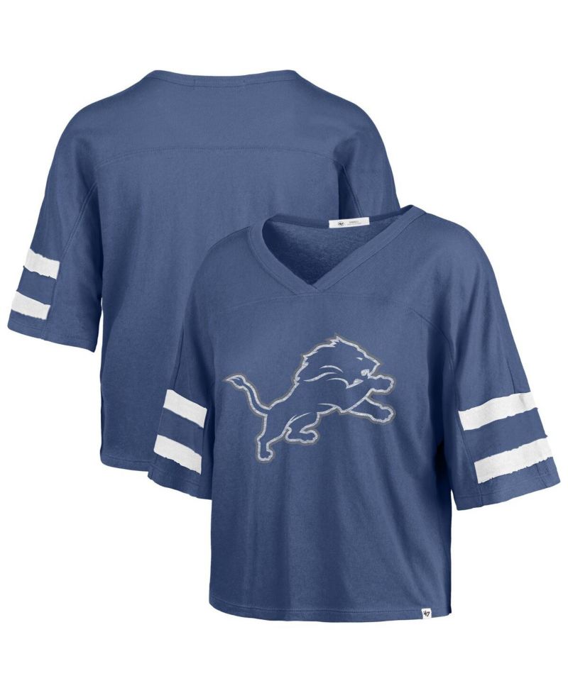 Women's Blue Detroit Lions Premier Scout Cropped V-Neck T-Shirt