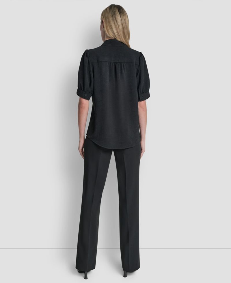 Women's Mandarin Collar Textured Woven Blouse