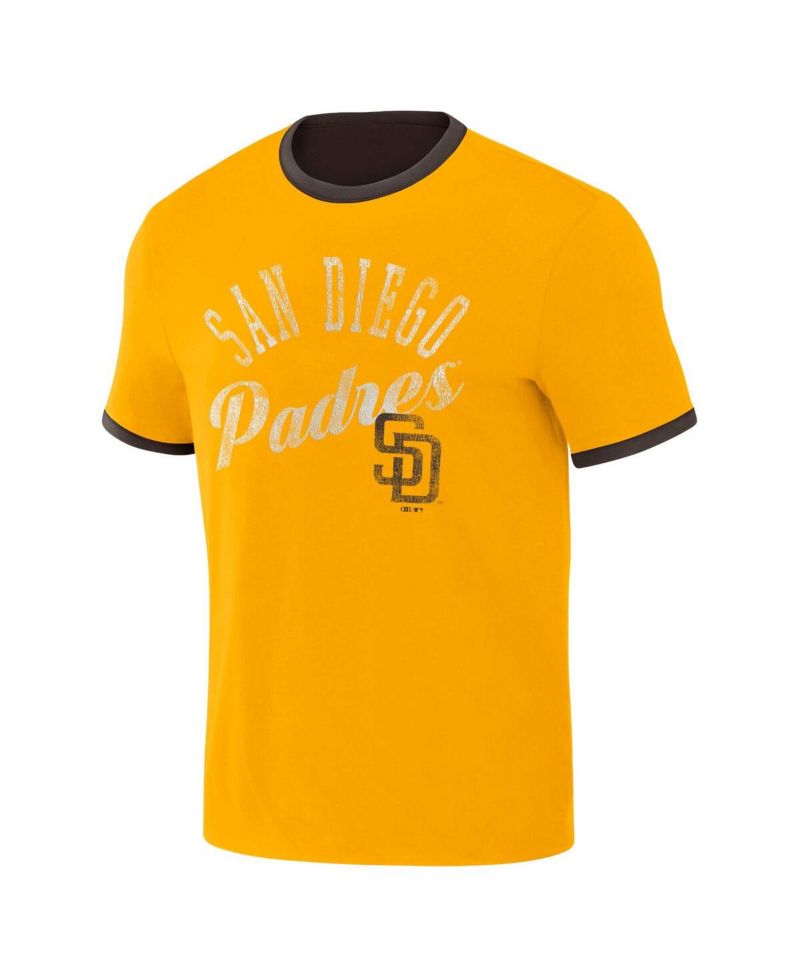 Men's Darius Rucker Collection by Brown, Gold Distressed San Diego Padres Two-Way Ringer Reversible T-shirt