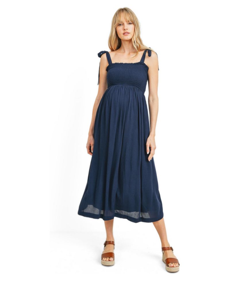 Women's Smocked Tie-Shoulder Midi Dress