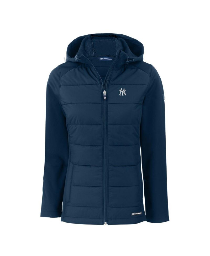 Women's Navy New York Yankees Evoke Hybrid Eco Softshell Full-Zip Hoodie Jacket