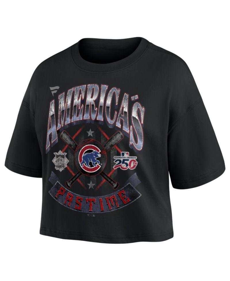 Women's Black Chicago Cubs Americana Crop T-Shirt