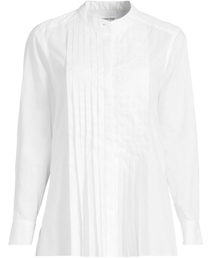 Plus Size Long-Sleeve Banded Collar Pintuck Blouse