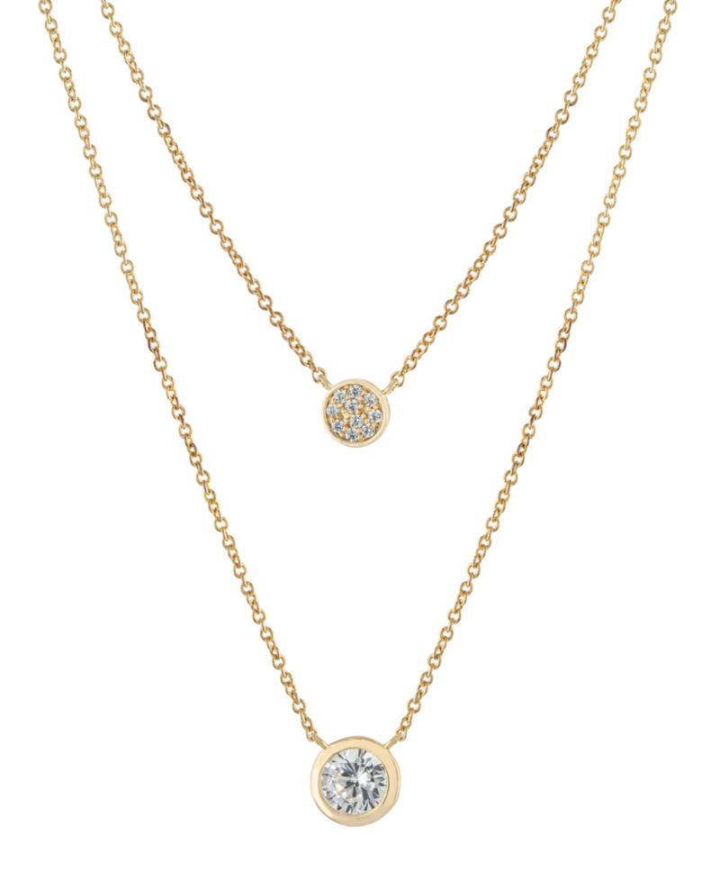 Double Layered Bezel Set 16" + 2" Cubic Zirconia Chain Necklace in Gold Over Sterling Silver