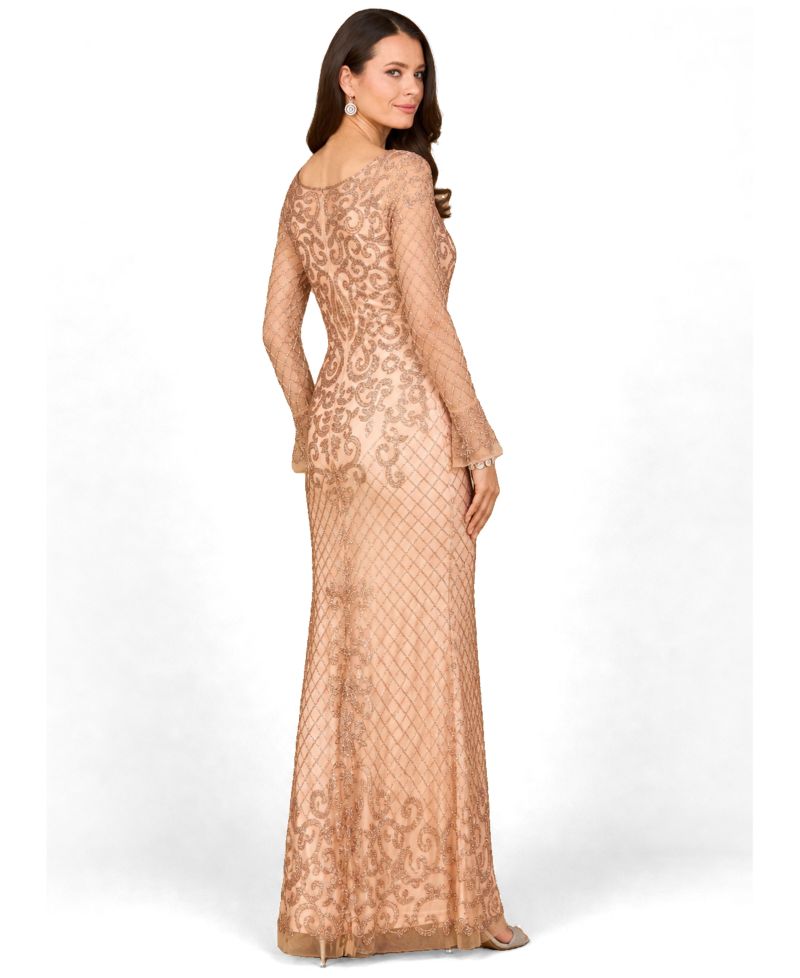 Women's Beaded Long Sleeve V-Neck Gown