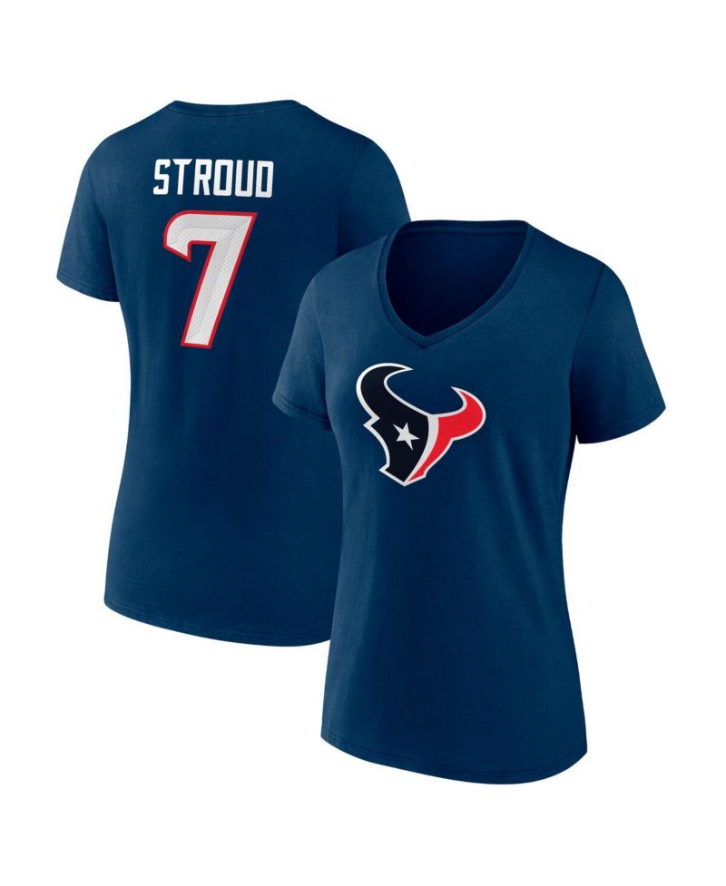 Women's C.J. Stroud Navy Houston Texans Icon Player Name & Number V-Neck T-Shirt
