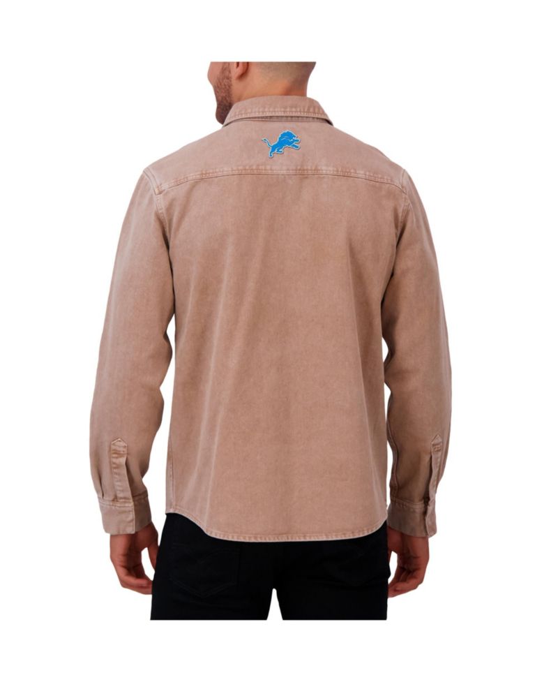 Darius Rucker Collection by Men's Brown Detroit Lions Garment Dyed Long Sleeve Full Snap Shirt