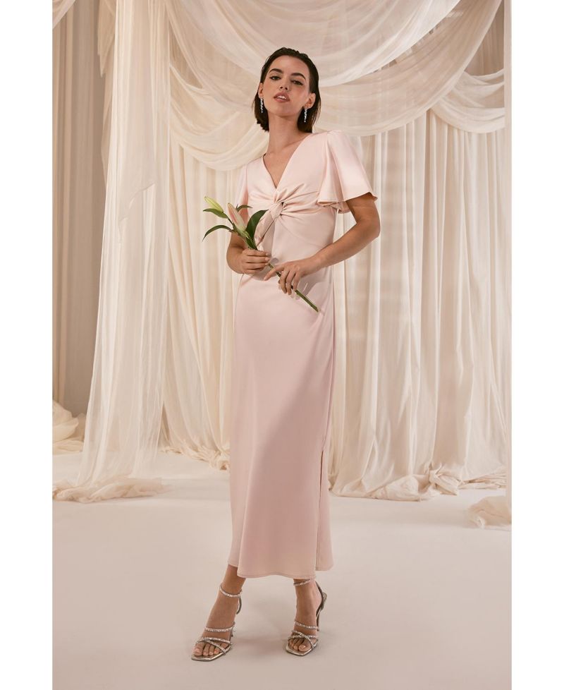 Women's Satin Midi Bridesmaid Dress